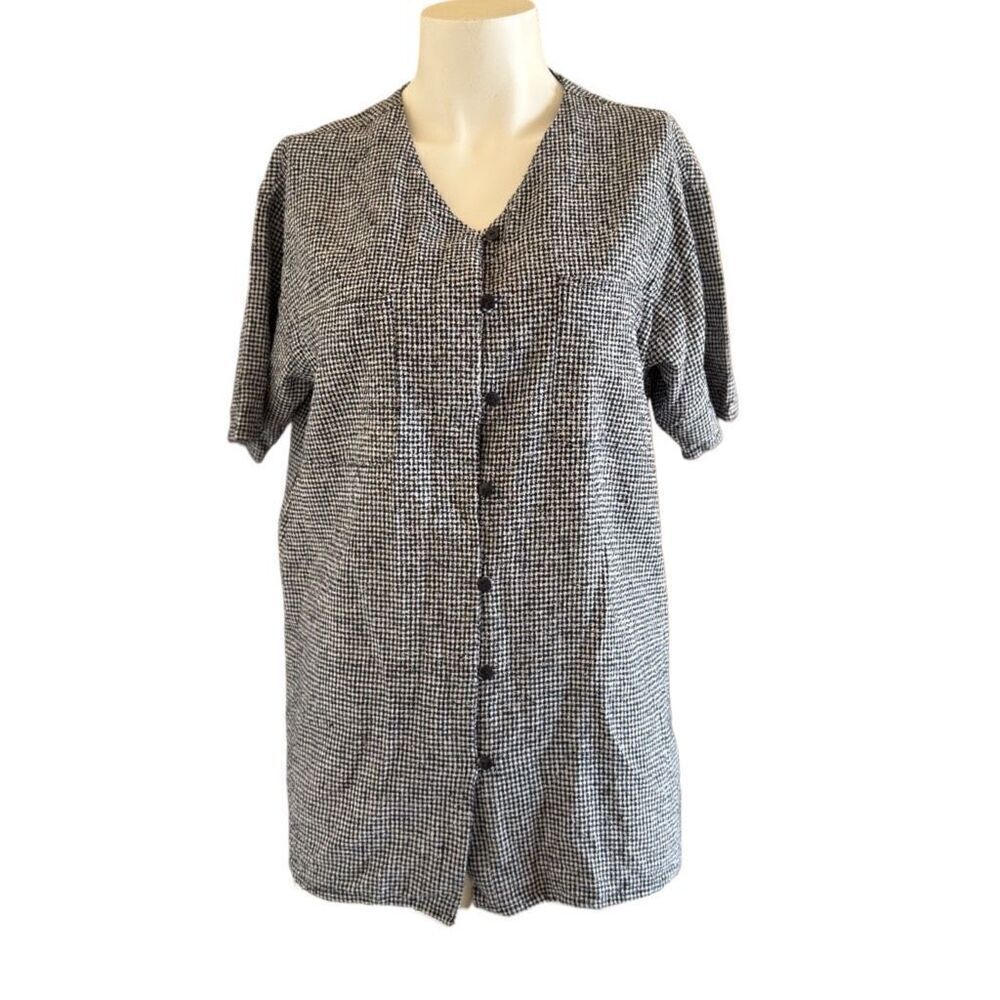 Honors women’s vintage 90s 100% silk button up blouse M plaid gingham